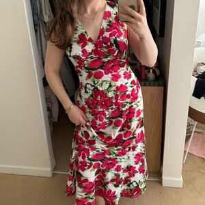 Calvin Klein Red and Green Floral Maxi Dress